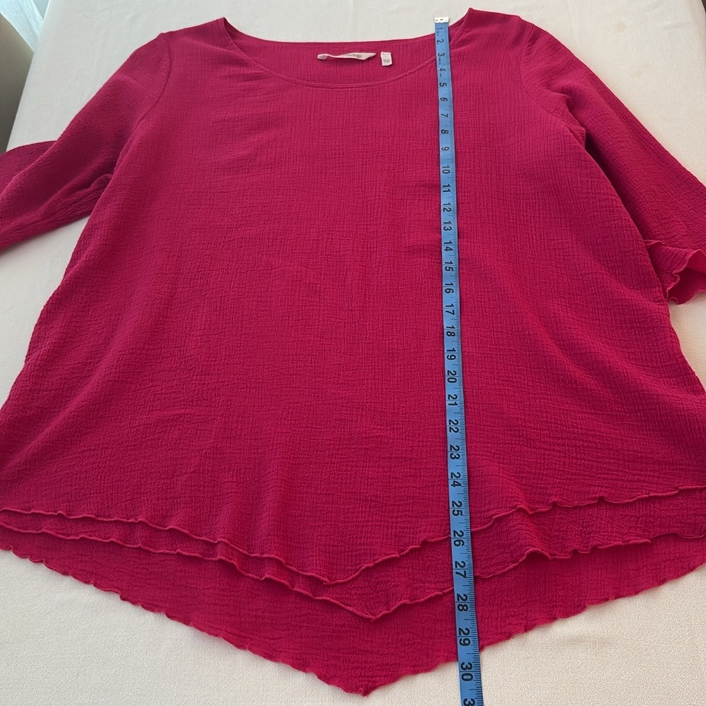 SOFT SURROUNDINGS Pink Purple Cotton Gauze 3/4 Sleeve Swing Top! Excellent! Lg - Picture 10 of 11